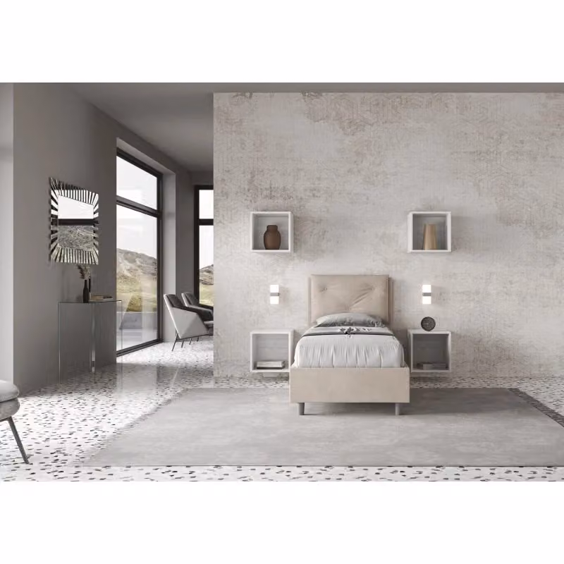 Letto singolo imbottito Appia ITYHOME con contenitore in microfibra, colore beige, L/P/H: 90 x 210 x 110 cm – 2