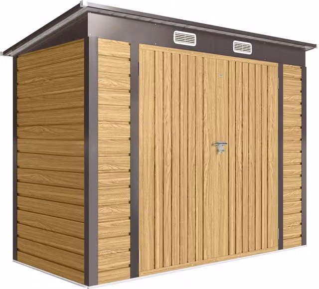 Capanno porta attrezzi Outsunny in acciaio zincato con 2 prese d'aria e chiavistello, colore rovere, L 249 x P 121 x H 183 cm