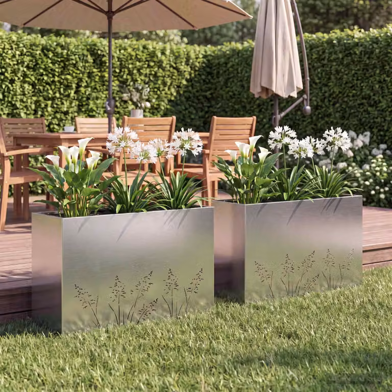 Set di 2 vasi da giardino vidaXL in acciaio inox color argento L: 80 cm, P: 20 cm, H: 49 cm