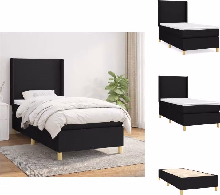 vidaXL Letto a molle con materasso nero 100x200 cm in tessuto - Letti e strutture letto