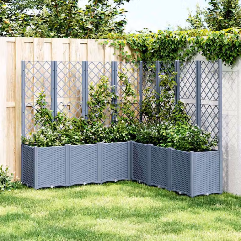 Fioriera da giardino con traliccio vidaXL in plastica, Grigio Blu, L 160 x P 160 x H 140 cm
