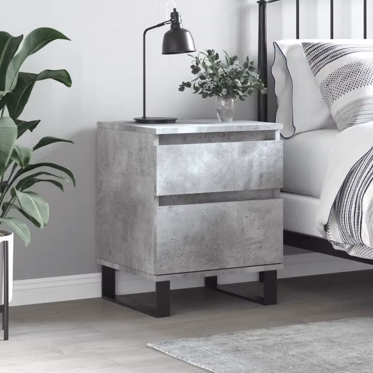 vidaXL Comodino Moderno Grigio Cemento in Legno e Metallo da Appendere alla Parete L: 40 cm, P: 35 cm, H: 50 cm
