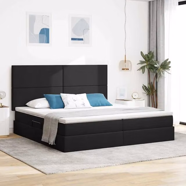 Letto con contenitore moderno vidaXL in tessuto e similpelle nero L/P/H: 200 x 200 x 128 cm