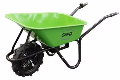 Carrello da giardino elettrico a batteria, capacità di carico 150 kg, vasca da 80 litri, colore verde, struttura in metallo