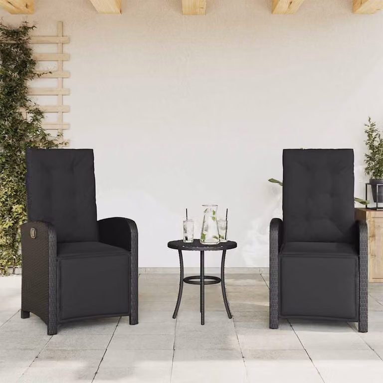 Set di 2 sedie da giardino reclinabili con poggiapiedi vidaXL in polyrattan e metallo nero opaco