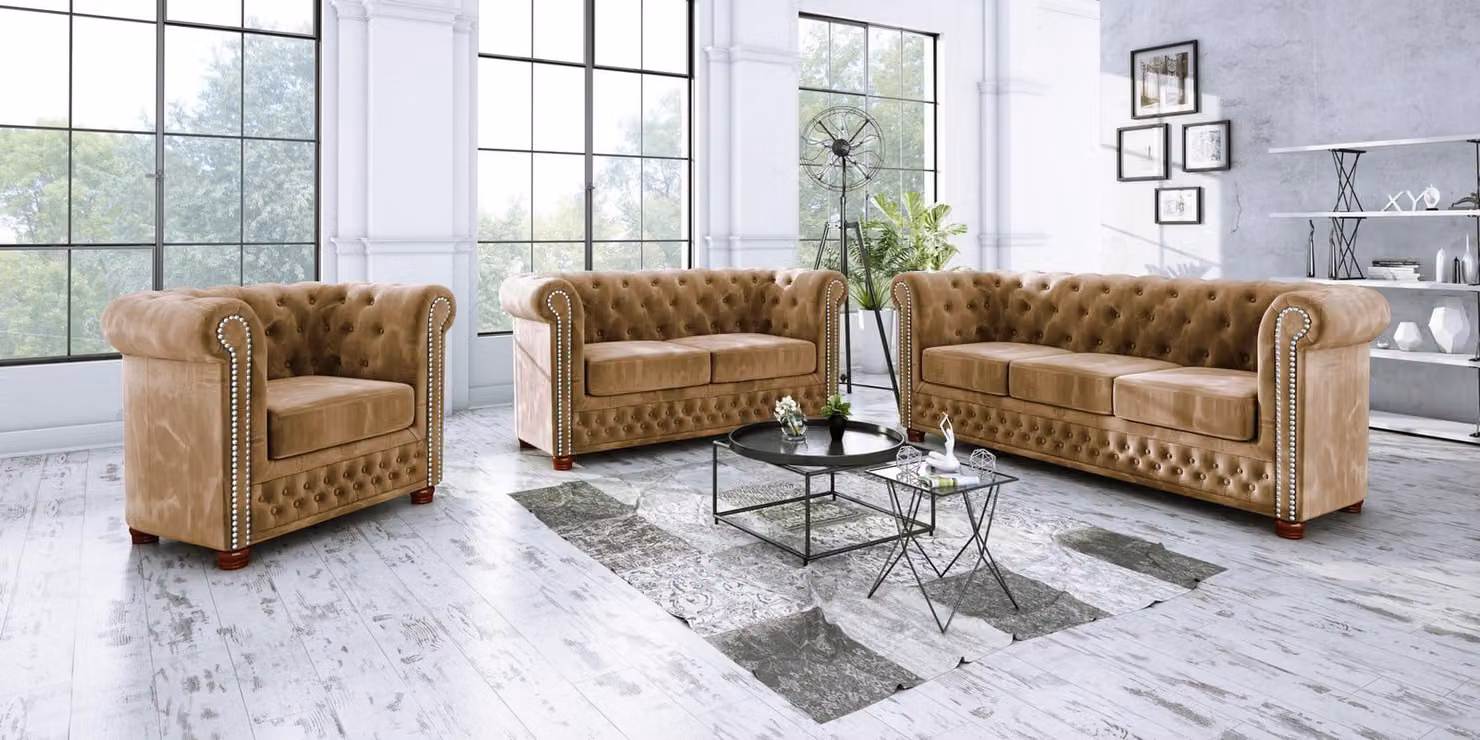 Chesterfield Textil Design Luxus Sofagarnitur Couch Sofa Polster 3+1 Sitzer
