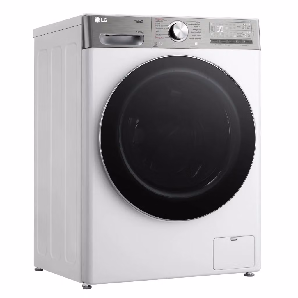 Lavasciuga LG D4R9513TPWC Serie R9 AI DD, Caricamento Frontale, Capacità Lavaggio 13 kg, Capacità Asciugatura 7 kg, 1400 giri/min, Classe D, Colore Bianco e Nero, L/P/H: 60 x 61,5 x 85 cm – 2