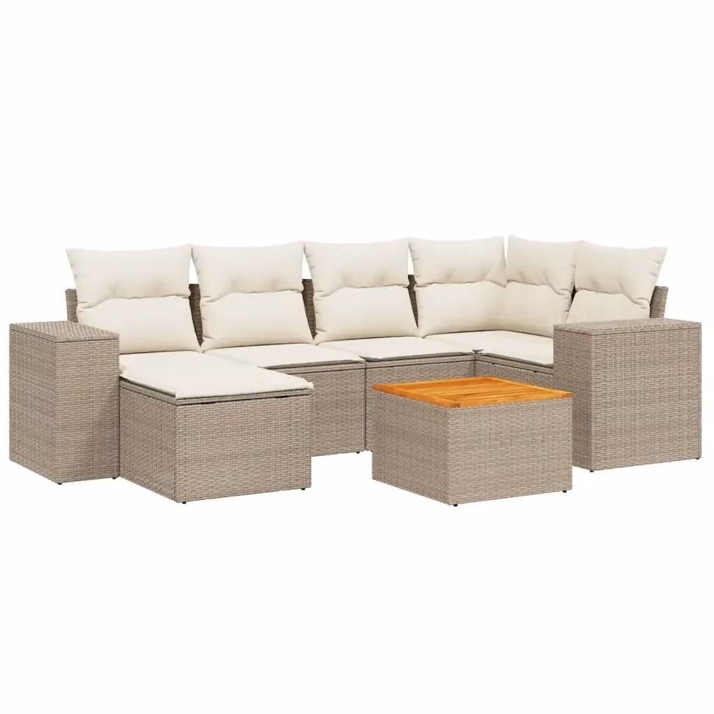 vidaXL Set Divani da Giardino 7 pz a Forma a L con Cuscini Beige e Struttura in Acciaio e Legno di Acacia – 2