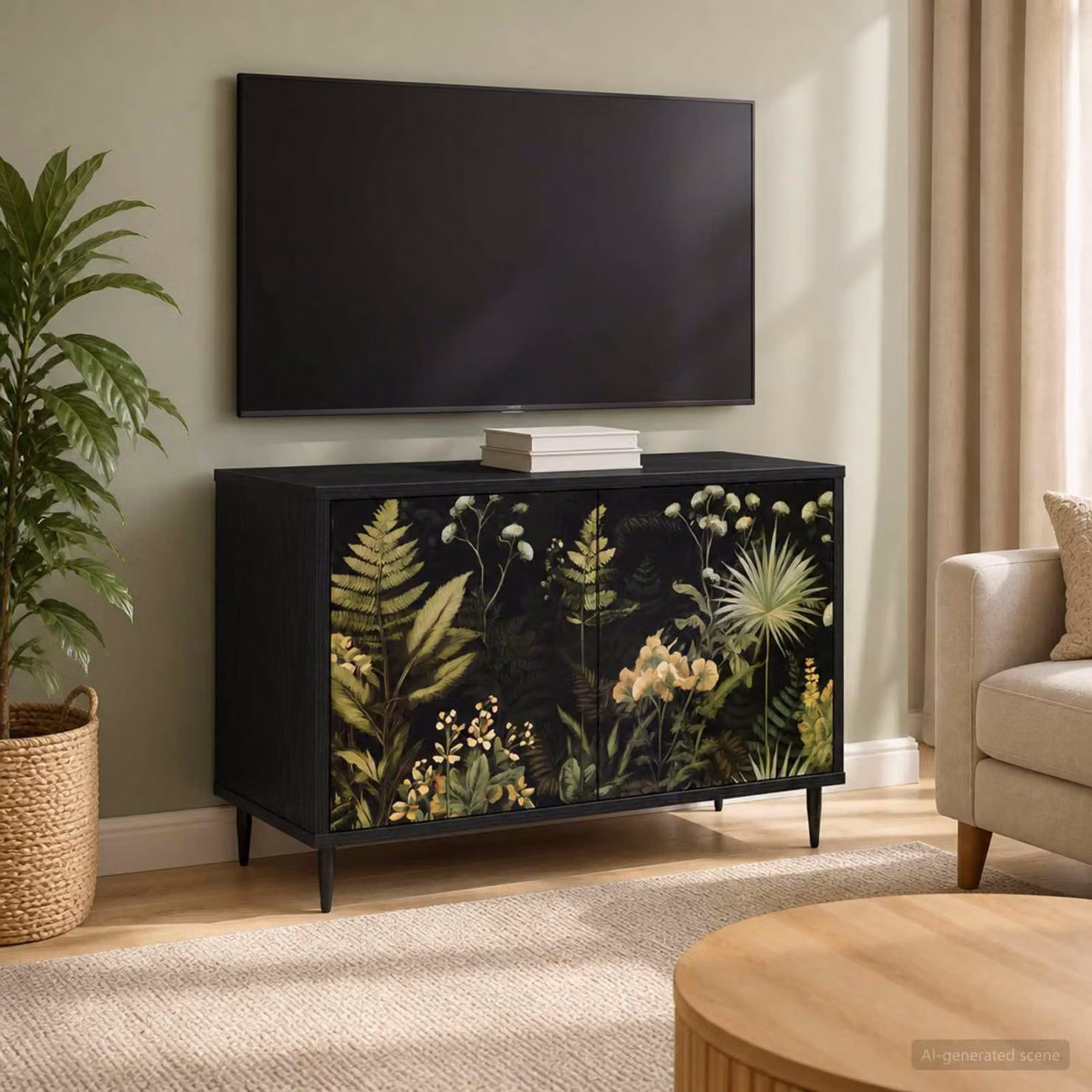 Mobile TV vidaXL RHENEN moderno in legno Rovere Nero L: 69 cm, P: 33 cm, H: 50,5 cm