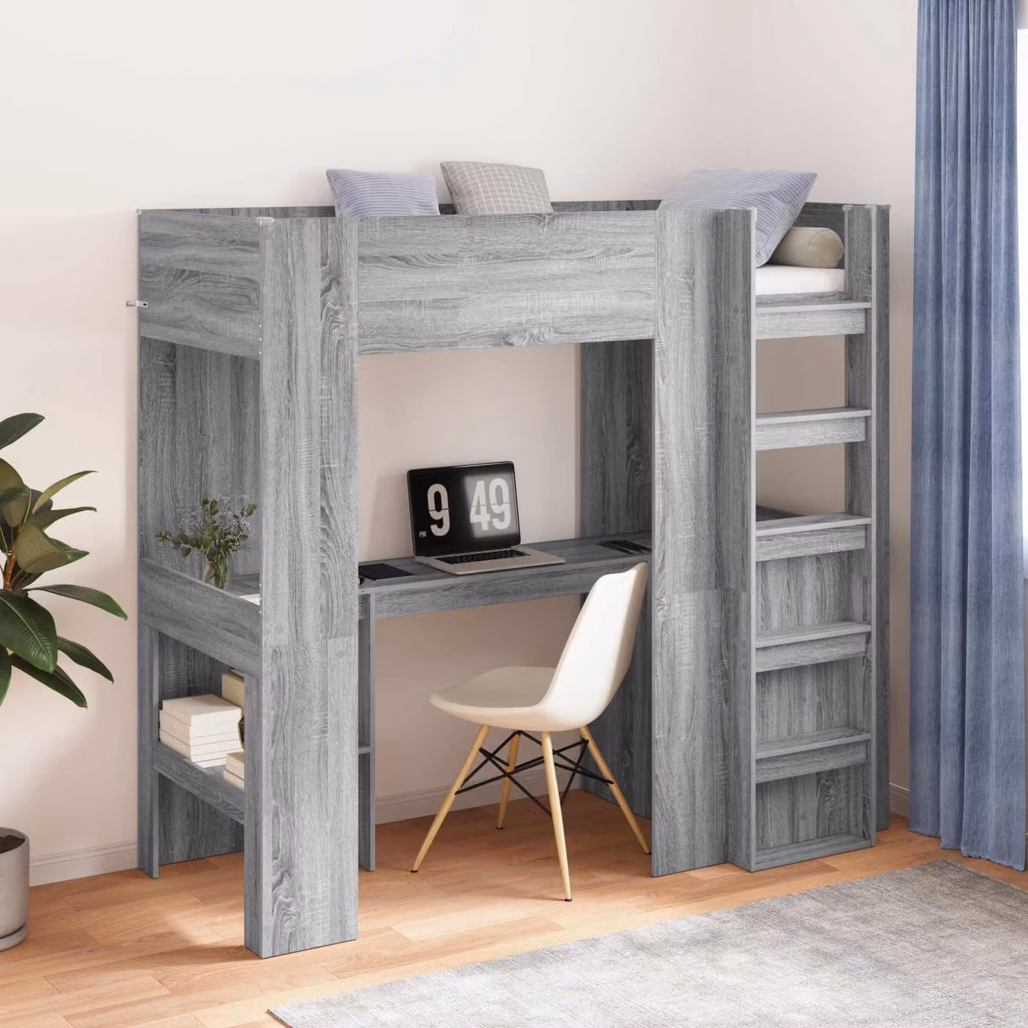 vidaXL Struttura letto a castello con scrivania in legno ingegnerizzato Grigio, L/P/H: 190 x 80 x 175 cm – 1