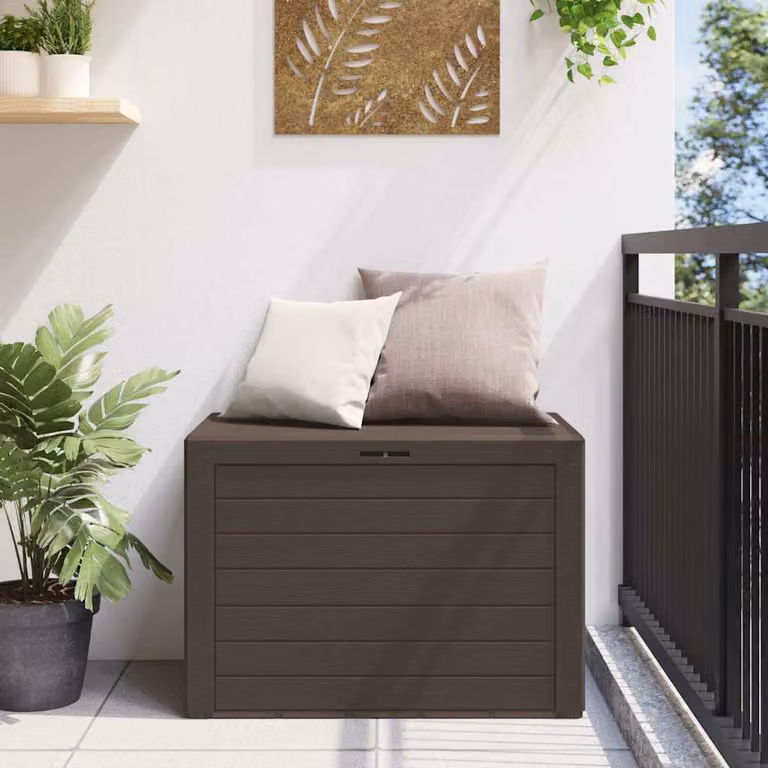 vidaXL Baule da Giardino in Plastica Marrone L: 78 cm, P: 44 cm, H: 55 cm