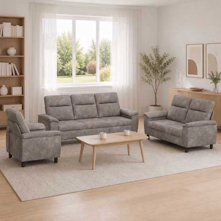 Set di divani moderno vidaXL composto da 3 pezzi in pelle sintetica con struttura in metallo, colore grigio e nero per il tuo soggiorno