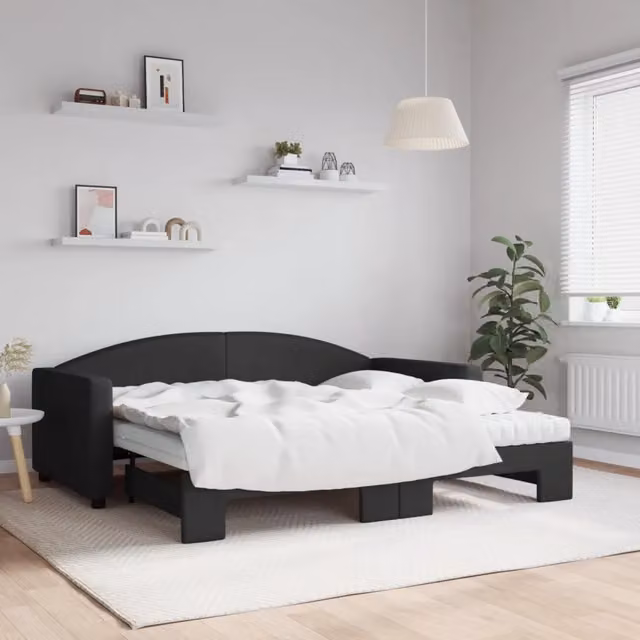 Divano Letto Estraibile vidaXL in Tessuto Nero con Cassetto con Materasso in Schiuma L/P/H: 190 x 90 x 75 cm
