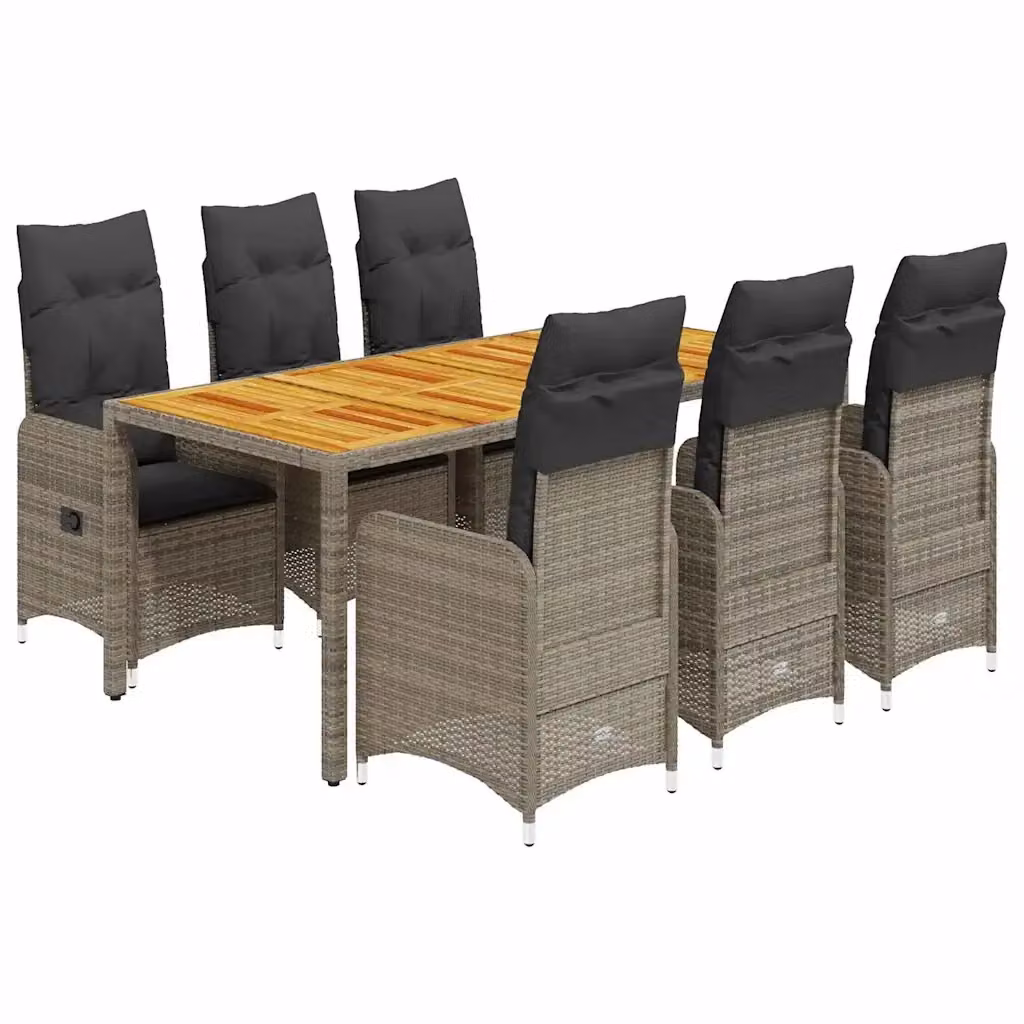 Set Bistrò da Giardino vidaXL in Polyrattan e Legno di Acacia Grigio con 7 Pezzi – 2
