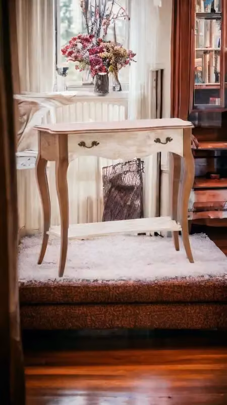 Consolle in legno stile shabby chic con 1 cassetto Mobili 2G bianco antico e noce L 100 cm, P 40 cm, H 87 cm – 3