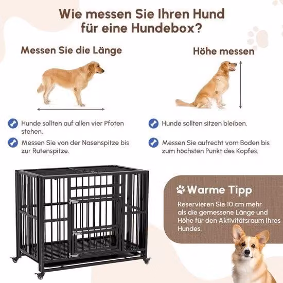 Cassa per cani - Cuccia per cani - Banco per cani - Casa per cani - Stanza per cani - Design pieghevole - Ruote universali - Piastra di base rimovibile - Nero - 94 x 58 x 78 cm