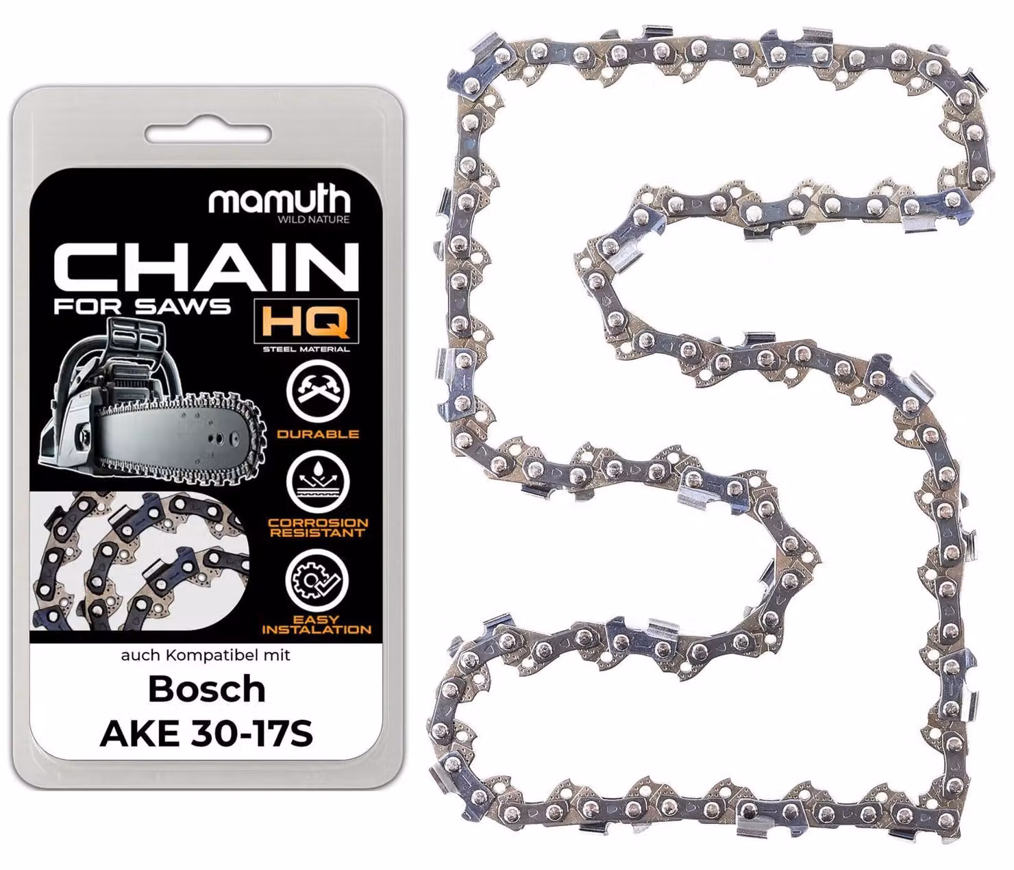 Catena per motosega, 40 cm, 1,1 mm, 3,8 pollici, 57TG, compatibile con Bosch AKE 30-17S