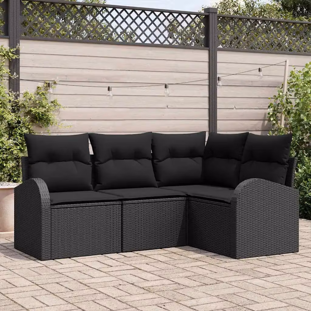 Set Divano da Giardino a L vidaXL con Cuscini Nero in Polyrattan e Metallo – 1