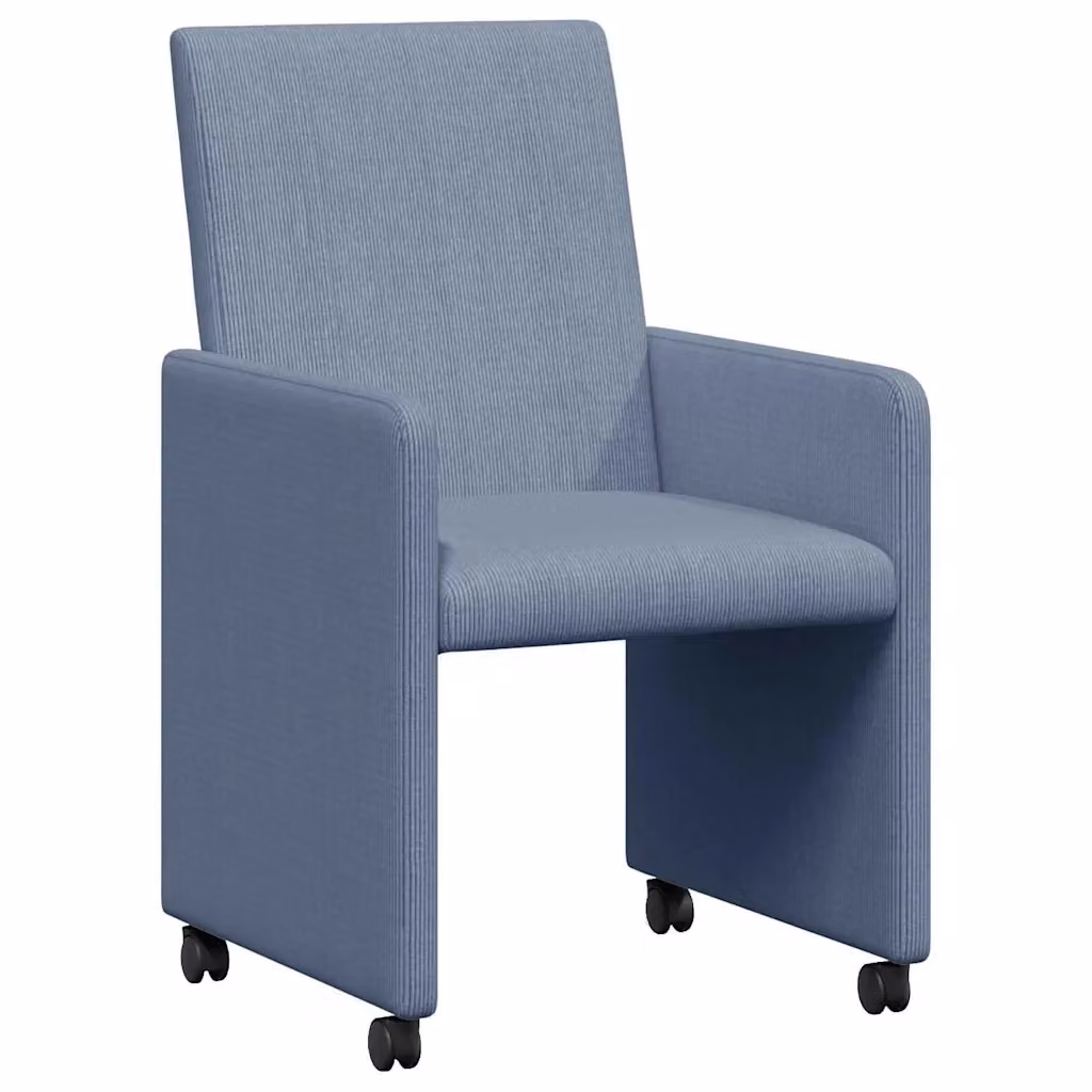 Set di 2 sedie da pranzo vidaXL in velluto a coste blu con ruote, L: 57 cm, P: 66 cm, H: 94 cm – 2