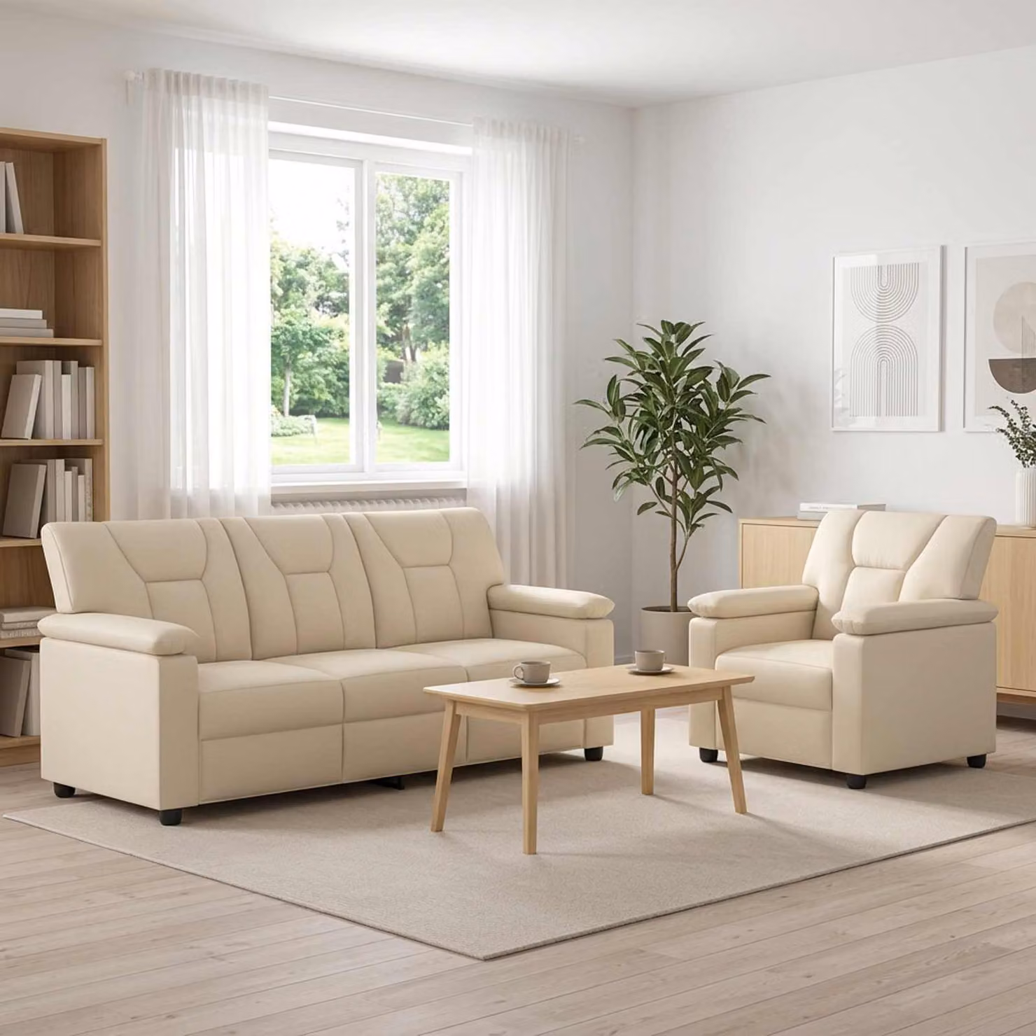 Set di 2 divani moderni vidaXL in similpelle beige con struttura in metallo e coperture rimovibili
