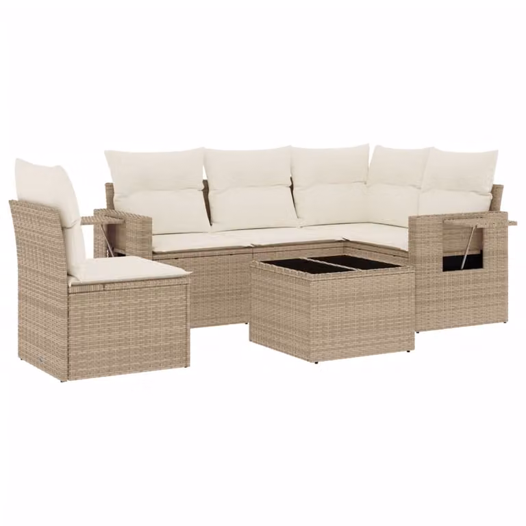 Set Divano da Giardino 6 pz con Cuscini Beige in Polyrattan