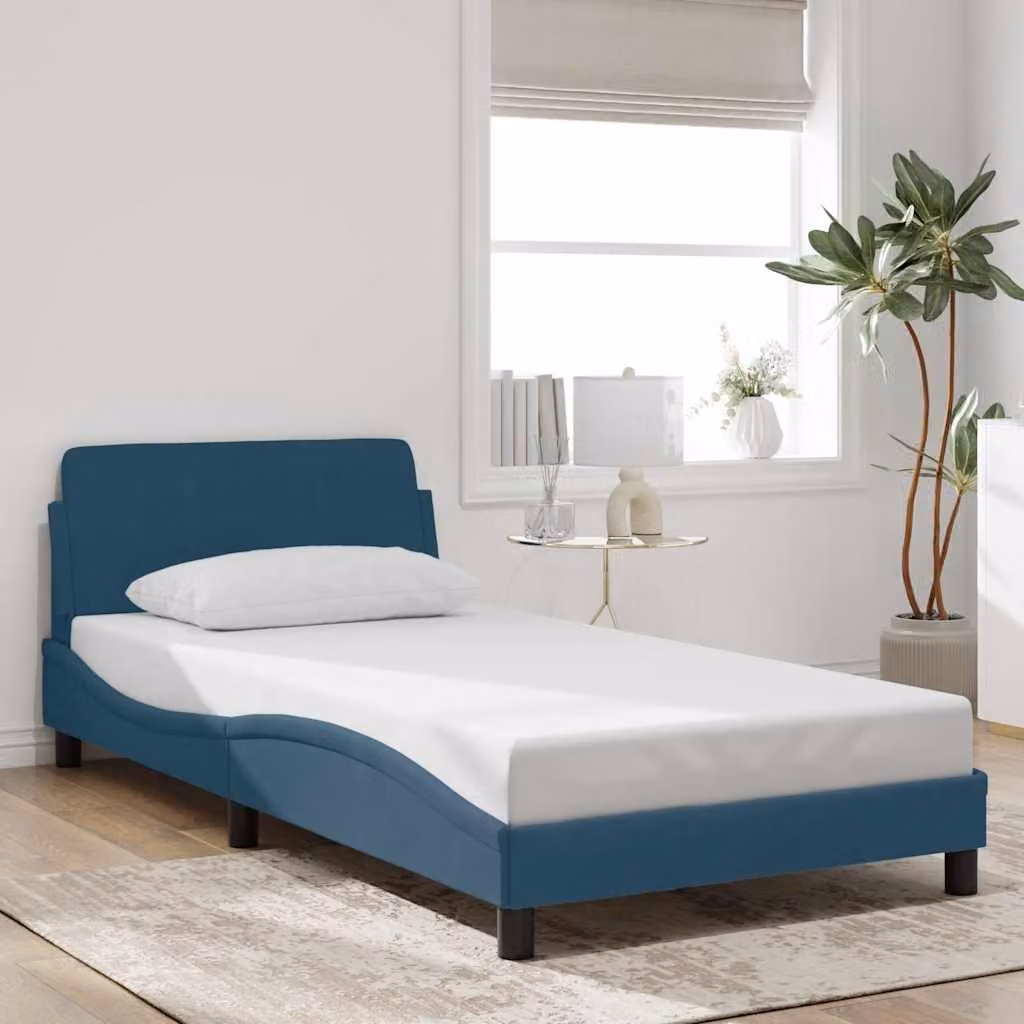 vidaXL Giroletto con Testiera Dover Blu in Velluto L/P: 100 x 200 cm
