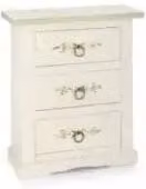 Comodino toscano KIVIO in legno stile shabby chic bianco decorato a mano con dettagli verdi e pomelli ad anello