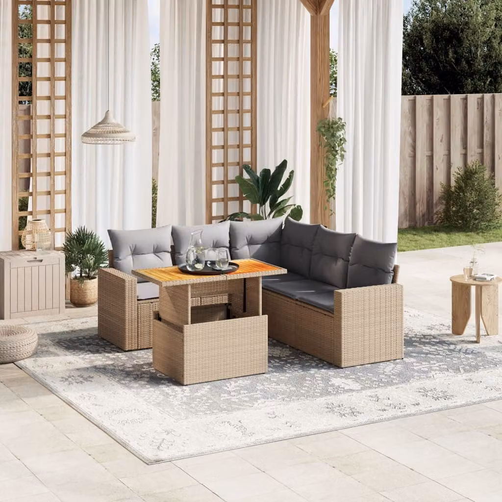 Set Divano da Giardino a L vidaXL 6 pz in Polyrattan con Cuscini Beige e Grigio e Tavolino da Esterno – 1