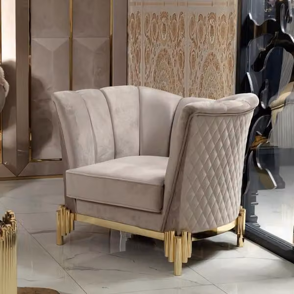 Sessel Modern Beige Wohnzimmer Jugendliche Erwachsene Holz 1-Sitzer Polster