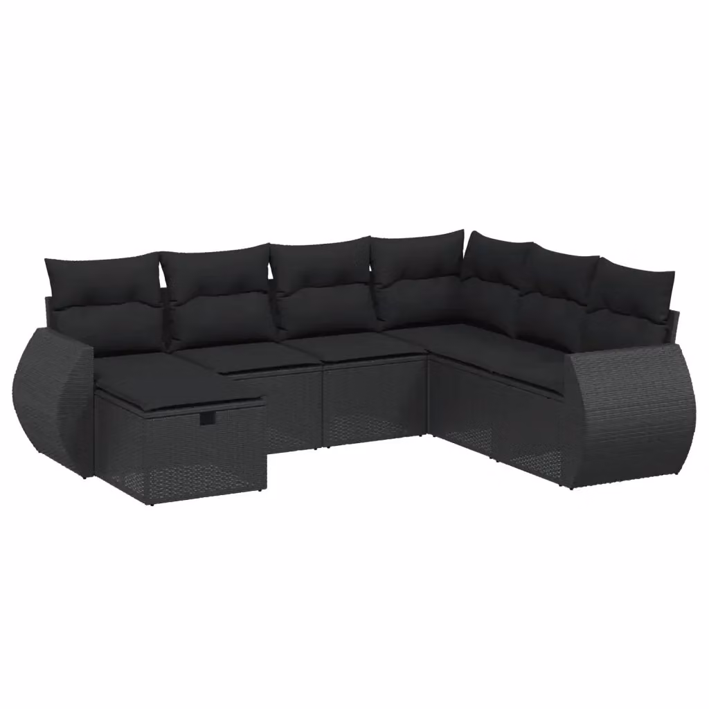 Set Divani da Giardino a L vidaXL con 7 Cuscini Neri in Polyrattan e Acciaio – 2