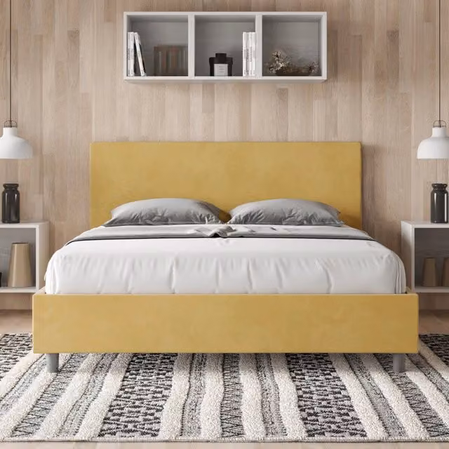 Letto matrimoniale alla francese Adele Ityhome imbottito in microfibra giallo L/P: 150 x 200 cm – 1