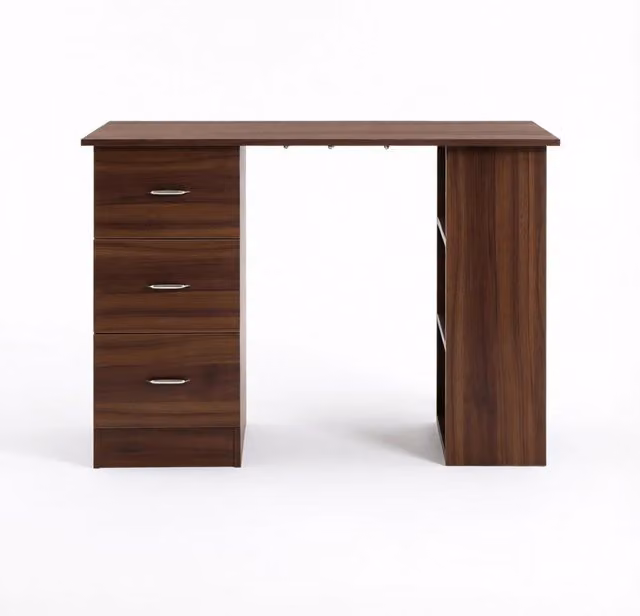 Scrivania lineare Chicfurn con 3 cassetti e 3 ripiani aperti reversibile in MDF marrone L: 120 cm, P: 49 cm, H: 72 cm