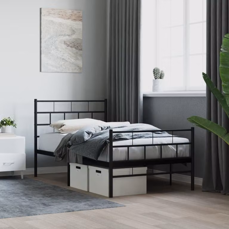 vidaXL Giroletto in metallo nero con testiera e pediera, L/P/H: 90 x 200 cm