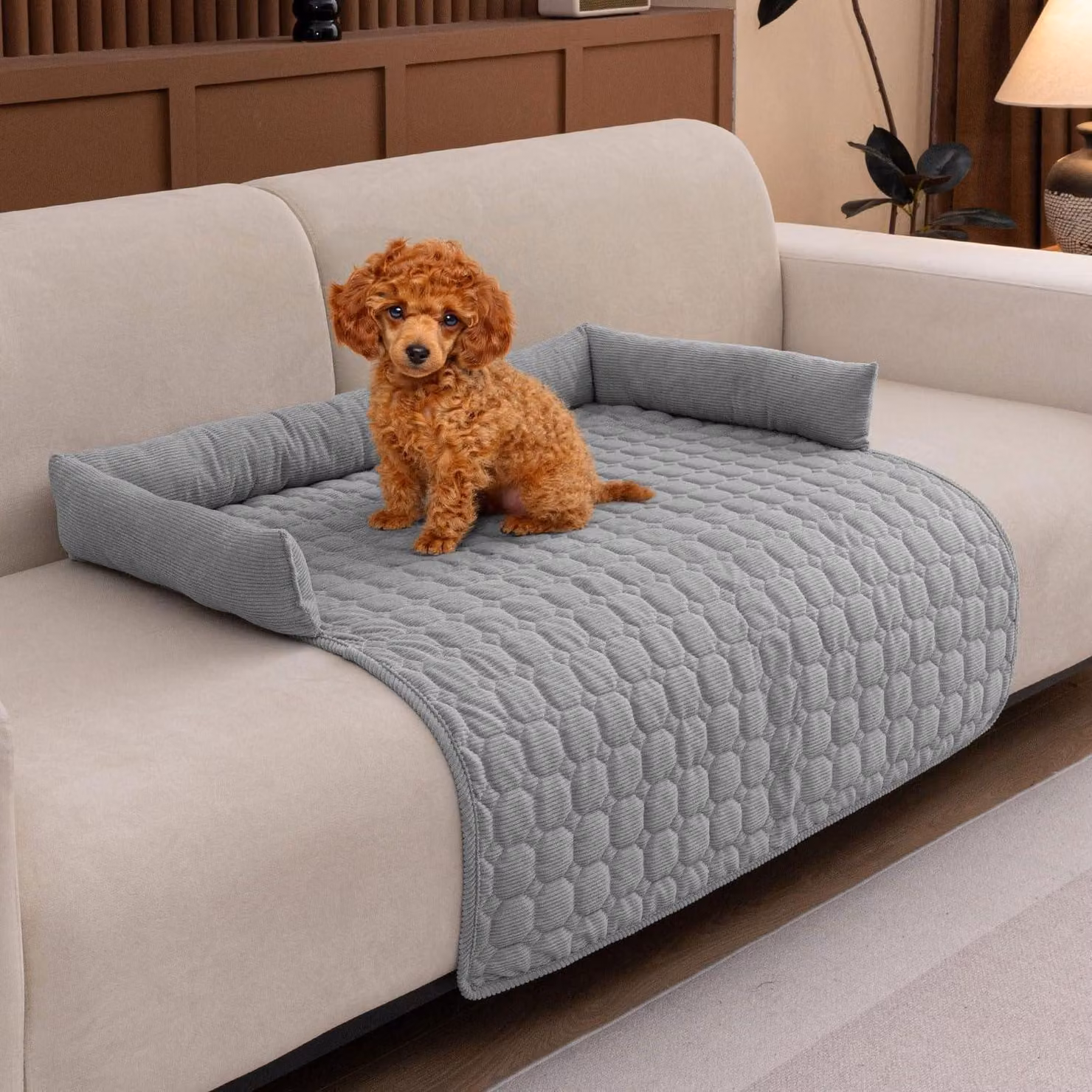 Copertura per divano per animali domestici, in peluche, lavabile, protettiva per mobili, antiscivolo, color grigio chiaro, dimensioni 70 x 70 x 12 cm