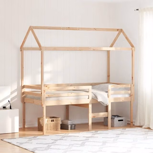 Letto a Soppalco con Tetto 90x200 cm in Legno di Pino 3282132