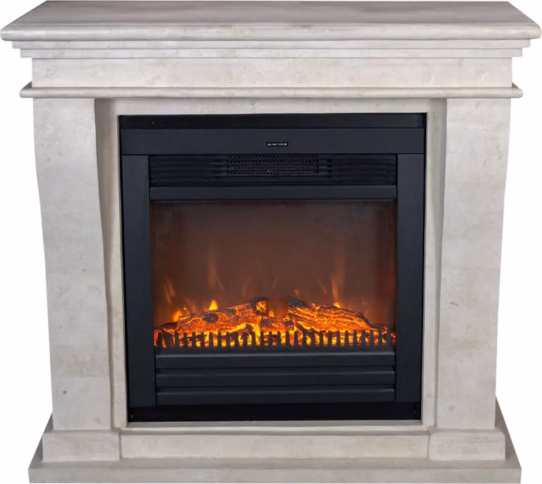 Caminetto elettrico Xaralyn - Kreta-Mini ELU-SWP - pietra naturale lucidata bianca - riscaldamento 1400 Watt - con telecomando - caminetto da incasso incluso - caminetto decorativo