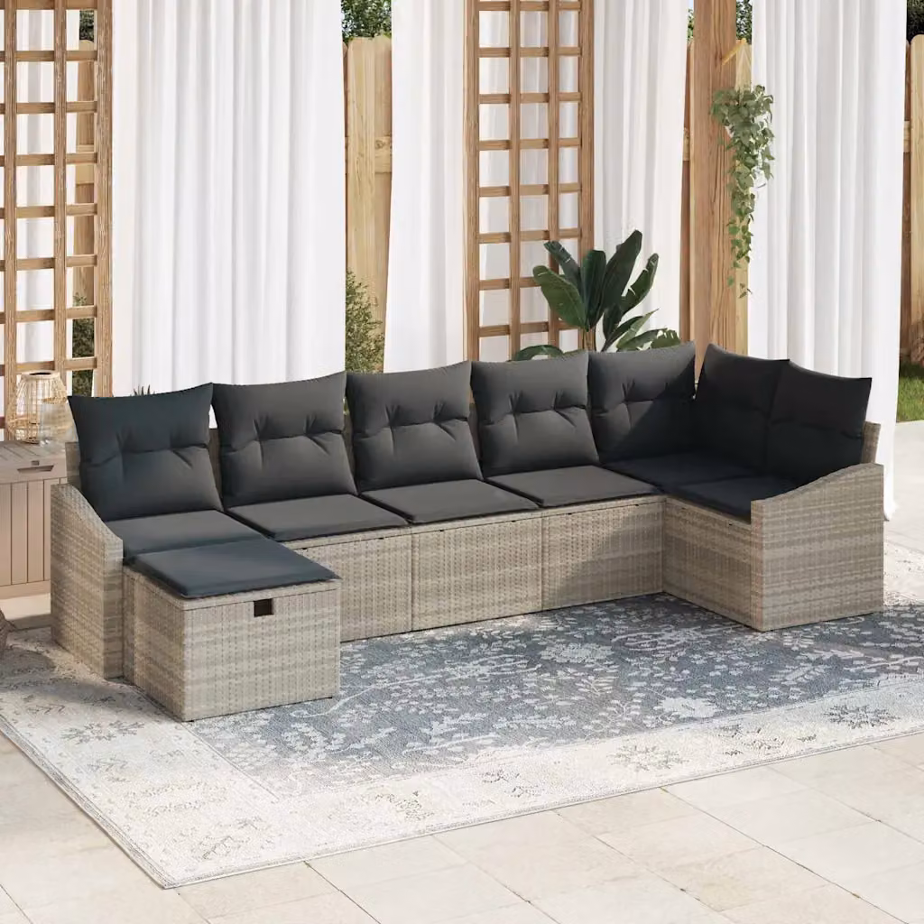 Set di divani da giardino vidaXL a forma di L in rattan grigio con 8 pezzi e cuscini inclusi – 1
