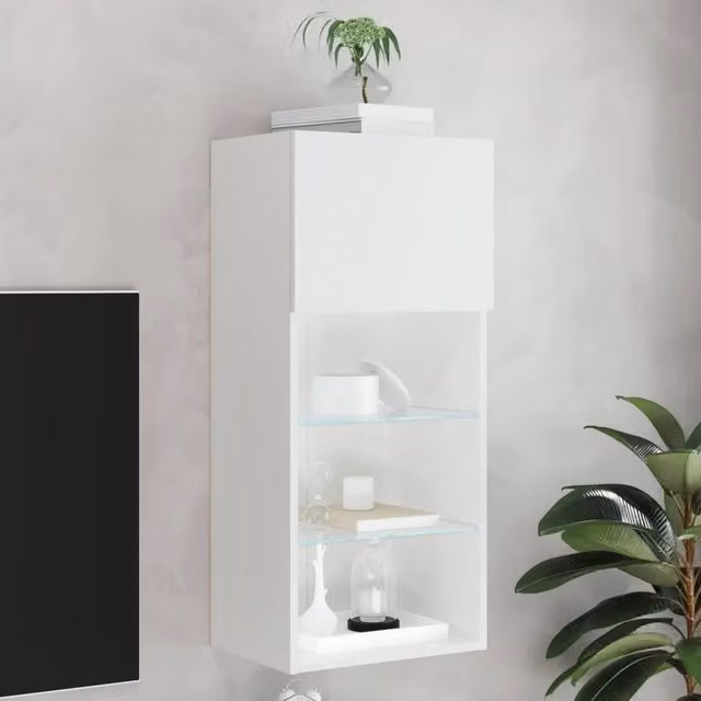 Mobile TV moderno vidaXL in legno bianco con luci LED integrate per soggiorno L/P/H: 40,5 x 30 x 90 cm