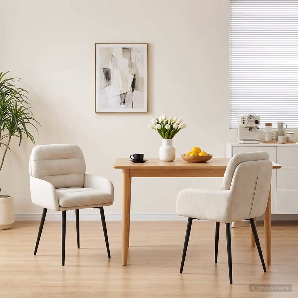 Set di 2 sedie da pranzo vidaXL in velluto beige con struttura in metallo, L/P/H: 59 x 59,5 x 90 cm