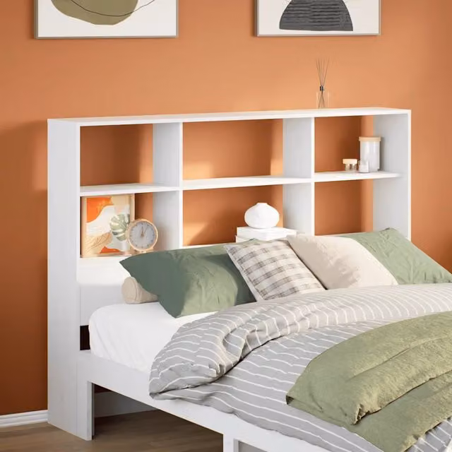 Testiera con ripiani integrati vidaXL in legno massello di pino bianco per letto 160x200 cm