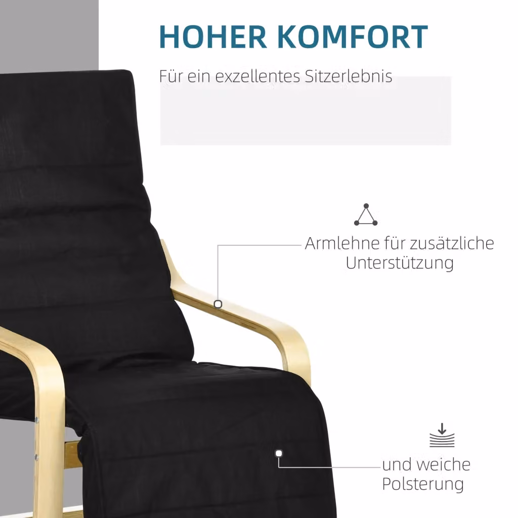 Poltrona Relax REDOM con poggiapiedi regolabile e braccioli, colore nero, L: 66,5 cm, P: 94 cm, H: 100 cm – 2