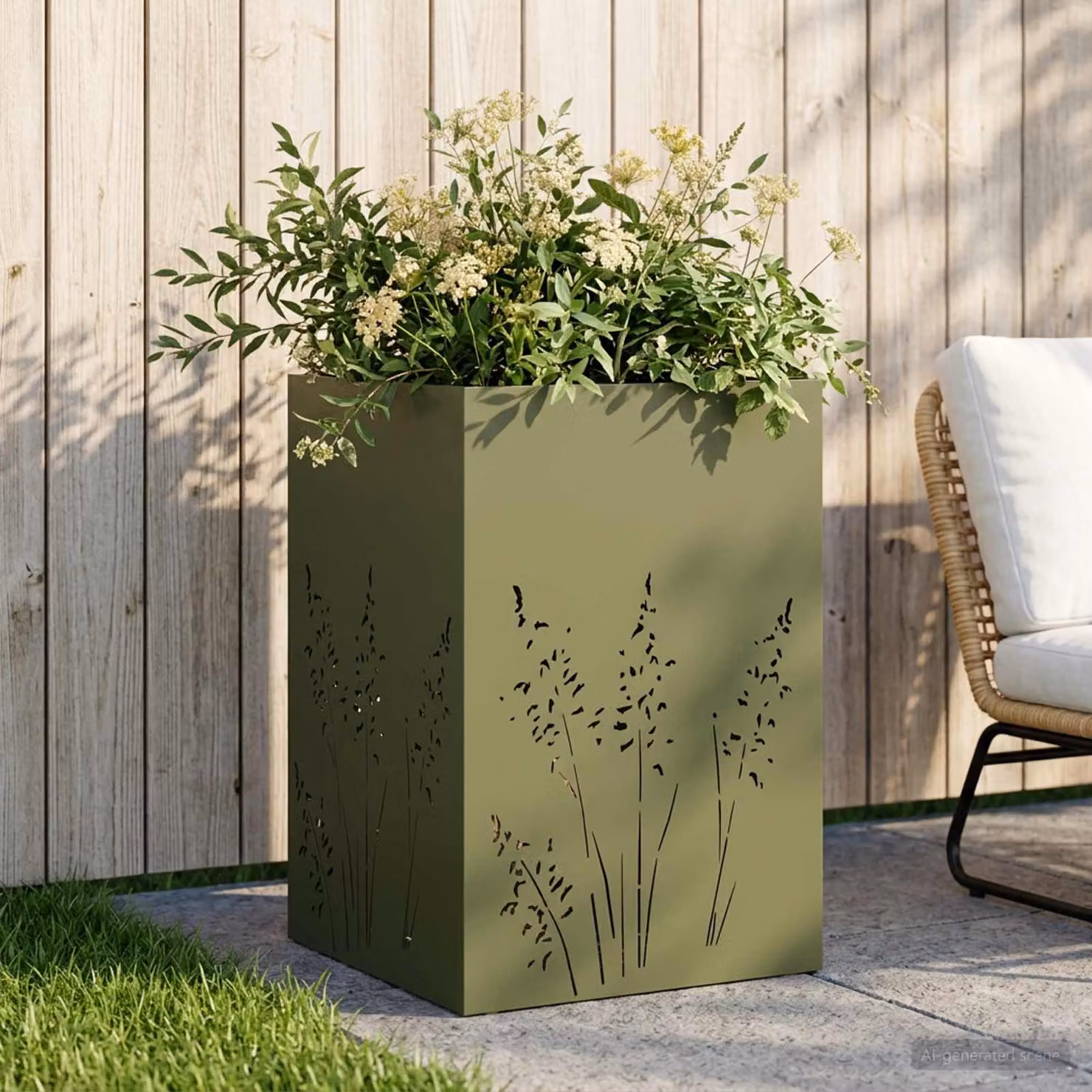 vidaXL Vaso da giardino in metallo Verde, L/P/H: 50 x 50 x 75 cm