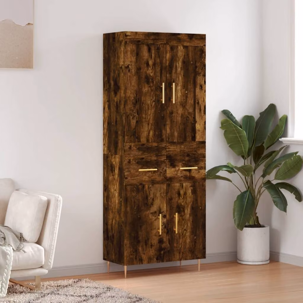 Credenza moderna vidaXL in rovere fumo con ante a battente, L: 69,5 cm, P: 34 cm, H: 180 cm