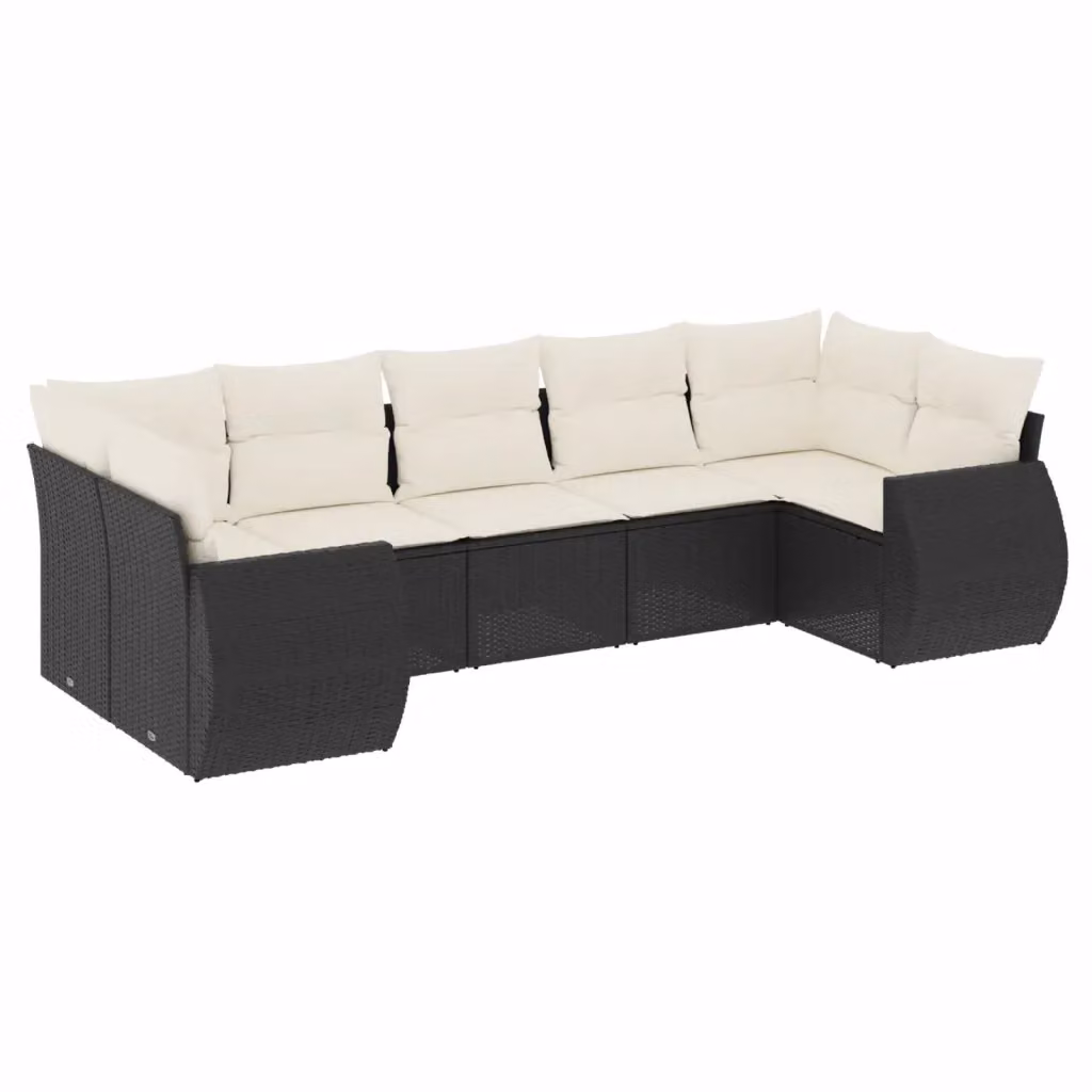 Set di Divani da Giardino a L vidaXL in Polyrattan Nero con 7 Cuscini e Struttura in Metallo – 2