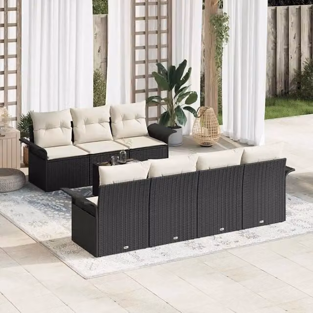 Set Divano da Giardino 8 pz Nero polyrattan 3345267