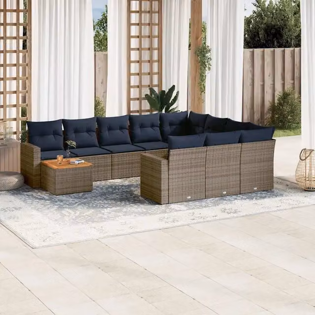 Set Divani da Giardino 11 pz con Cuscini in Polyrattan Grigio 3256642