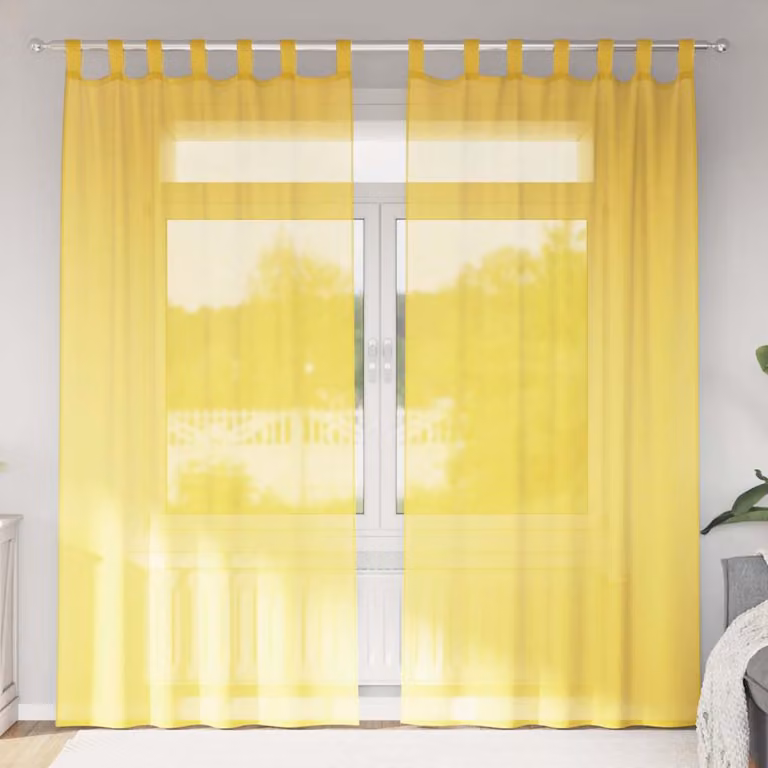 Set di 2 tende in voile semi-trasparenti vidaXL con passanti, colore giallo, L: 140 cm, H: 225 cm