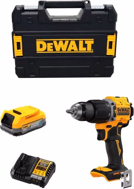 Trapano a percussione DeWALT DCD799E1T giallo con batteria Powerstack 1,7 Ah e sistema TSTAK II