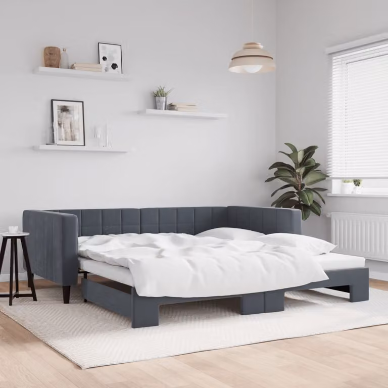 vidaXL Divano Letto con Letto Estraibile in Velluto Grigio L/P/H: 223 x 100 x 68 cm