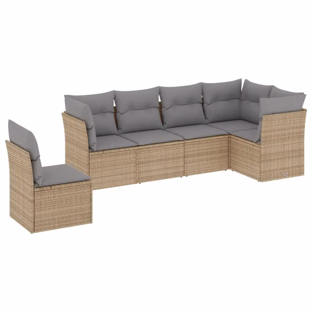 vidaXL Set Divano da Giardino a L in Polyrattan con Cuscini Beige e Grigio per Esterno – 2